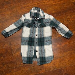 SHEIN Green and White Plaid Button Down Shirt